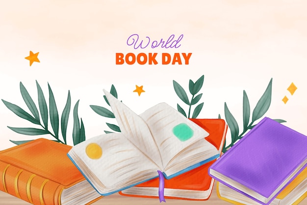 Vettore gratuito priorità bassa dell'acquerello per la celebrazione della giornata mondiale del libro