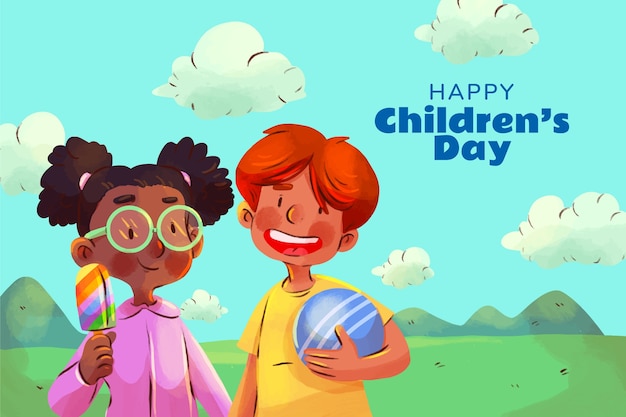 Vettore gratuito sfondo acquerello per la celebrazione della giornata mondiale dei bambini