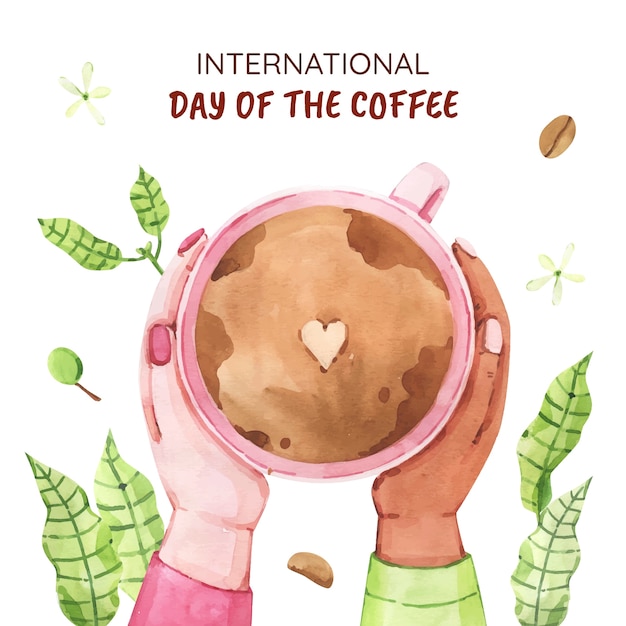 Watercolor background for world coffee day celebration