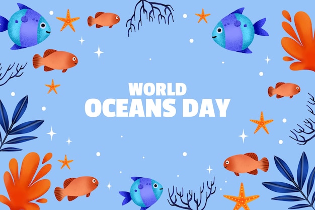 Watercolor background for world oceans day celebration