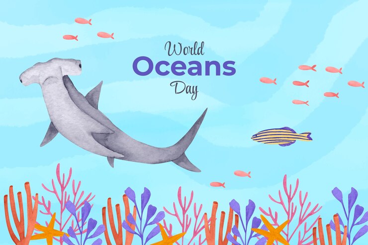 Free Vector watercolor background for world oceans day celebration
