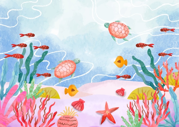Free vector watercolor background for world oceans day celebration