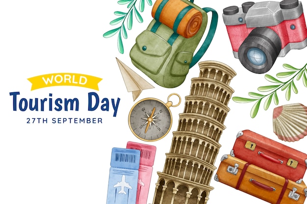 Free vector watercolor background for world tourism day