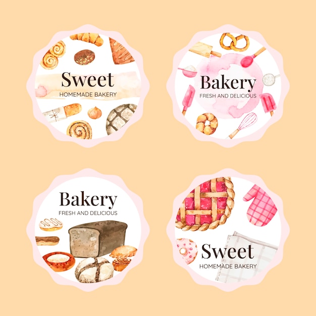 Watercolor baked products labels template