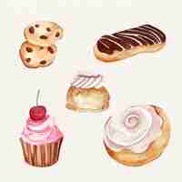 Free vector watercolor bakery elements collection