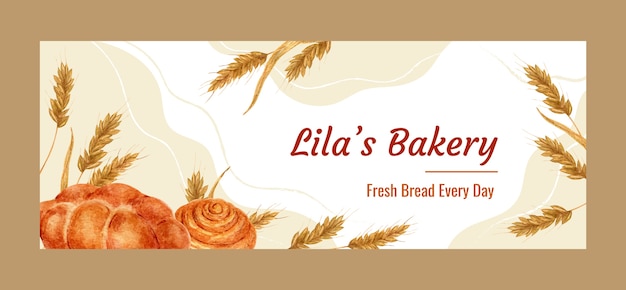 Free vector watercolor bakery facebook cover template