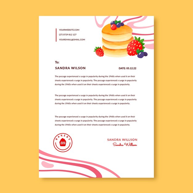 Watercolor bakery letterhead template