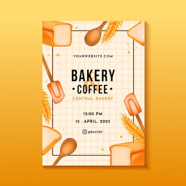Акварельный дизайн плаката пекарни