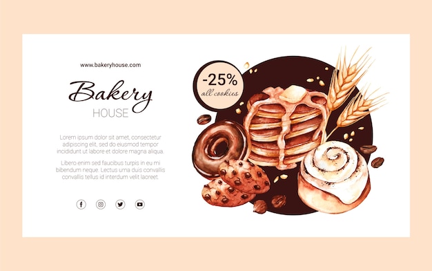 Watercolor bakery shop facebook template