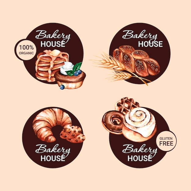 Watercolor bakery shop labels template