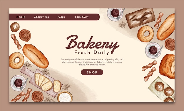 Free vector watercolor bakery shop landing page template