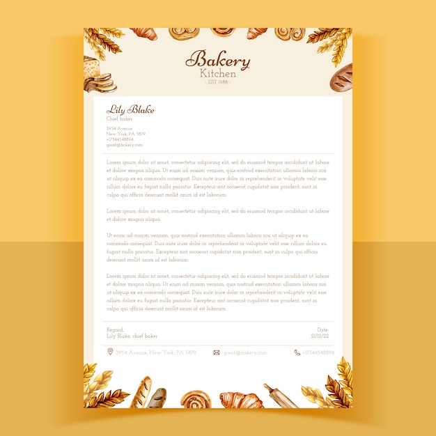 Free vector watercolor bakery shop letterhead template