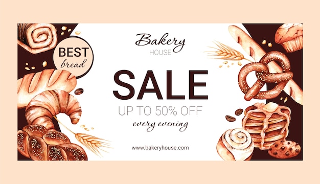 Watercolor bakery shop sale banner