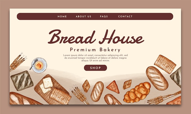 Free vector watercolor bakery shop web template