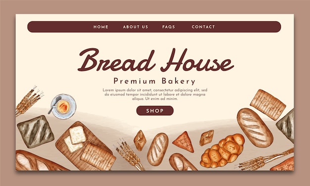 Watercolor bakery shop web template