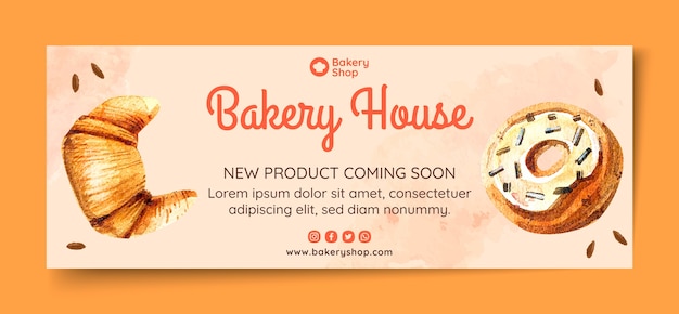 Watercolor bakery social media cover template with pastry