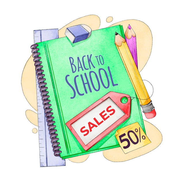 Free vector watercolor banner back to school sales