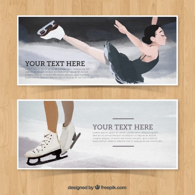 Free vector watercolor banners of figure skating