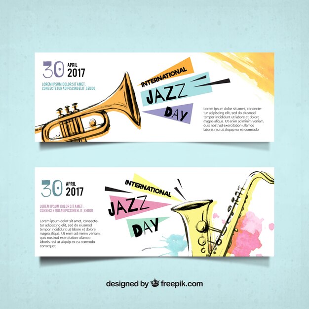 Watercolor banners of the international jazz day