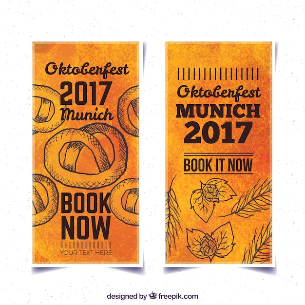 Watercolor banners of oktoberfest with drawings