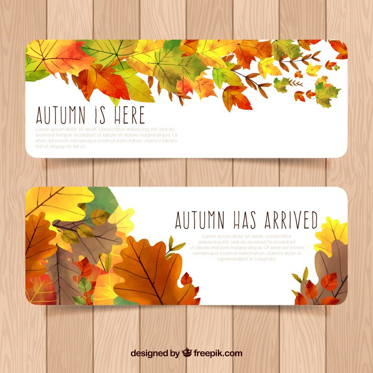 Free Vector watercolor banners with autumnal leaves