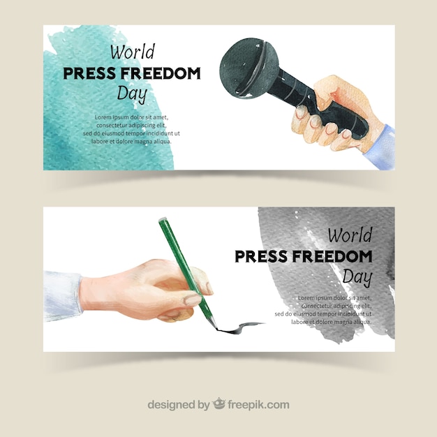 Watercolor banners of world press freedom day