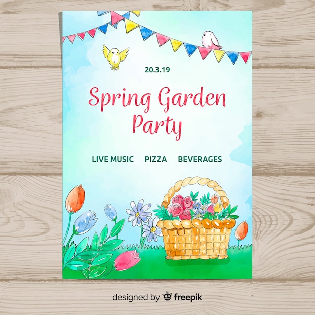 Watercolor basket spring party poster