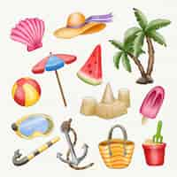 Free vector watercolor beach elements collection