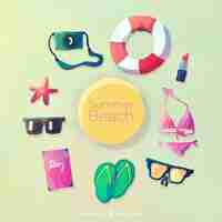 Free vector watercolor beach elements and trip objects