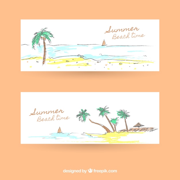 Free vector watercolor beach summer banners