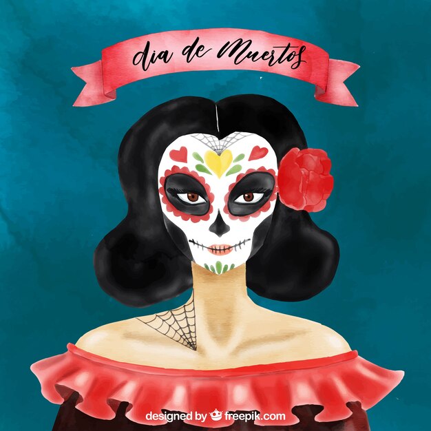 Watercolor beautiful catrina background