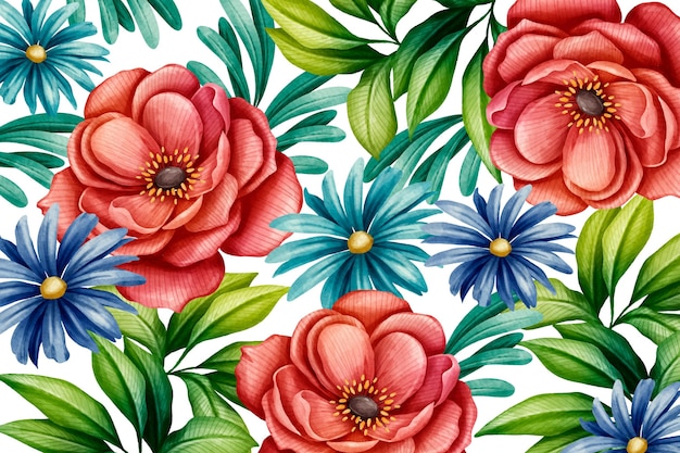 Free vector watercolor beautiful flowers background