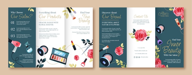 Free vector watercolor beauty salon brochure template