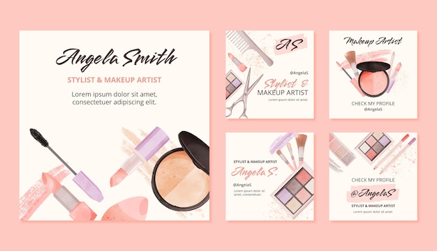 Free vector watercolor beauty salon instagram posts