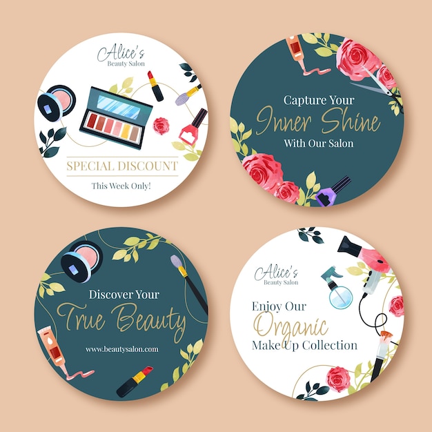 Watercolor beauty salon labels template