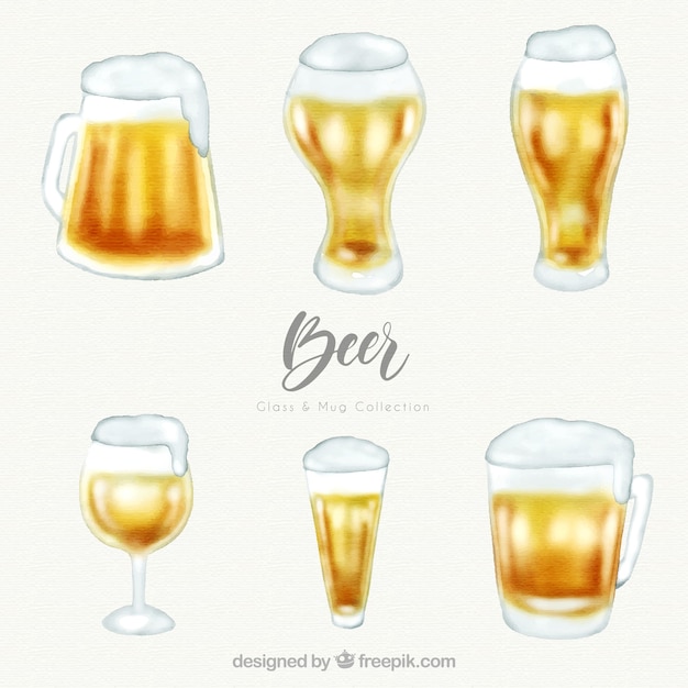 Бесплатное векторное изображение Коллекция акварельного пива и кружка
