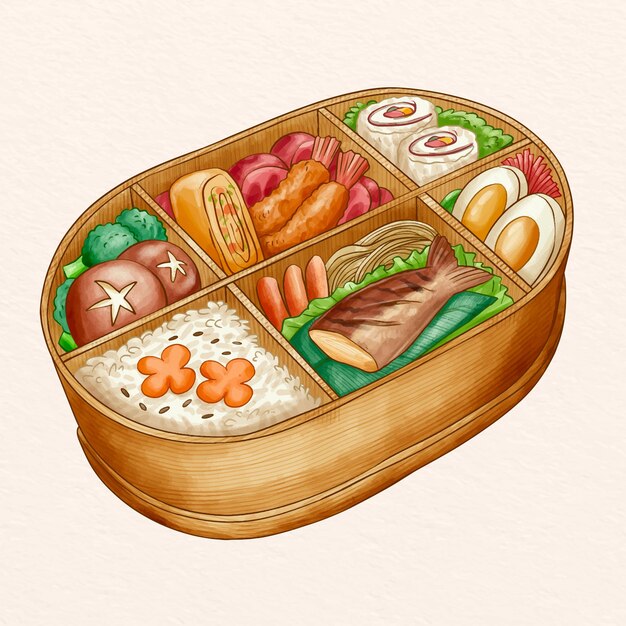 美味しいお弁当が入った水彩弁当