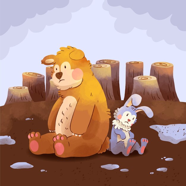 水彩の生物多様性イラスト