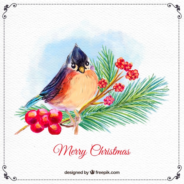 Free vector watercolor bird christmas background