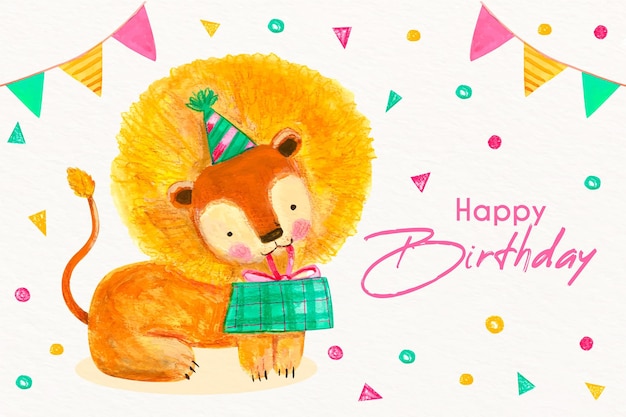 Free vector watercolor birthday background with animal