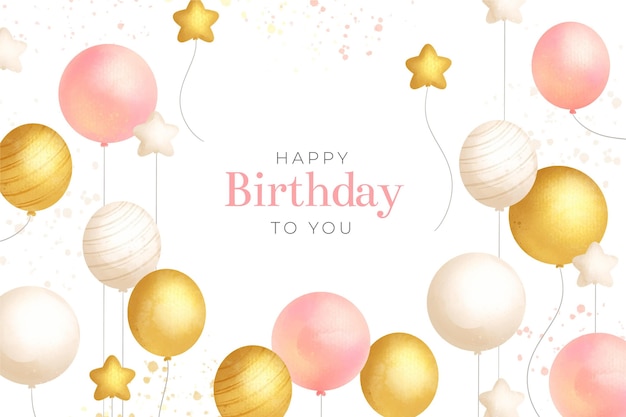 Watercolor birthday background with balloons