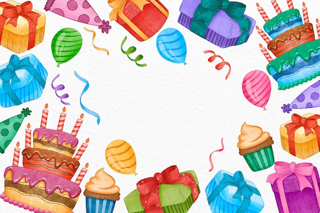 Watercolor birthday background with empty space