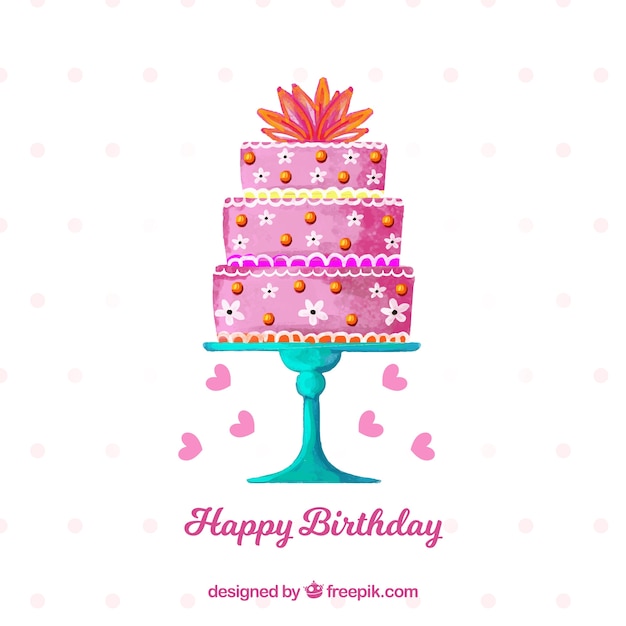 Watercolor birthday cake background