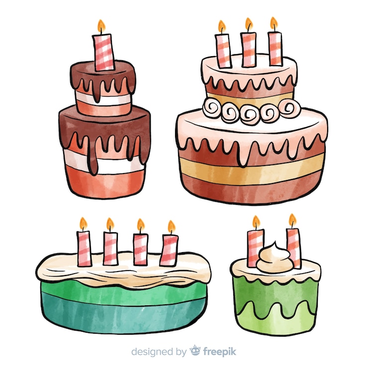 Free Vector watercolor birthday cake collection