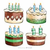 Free vector watercolor birthday cake collection