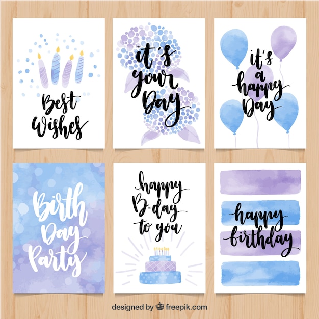 Free vector watercolor birthday card pack