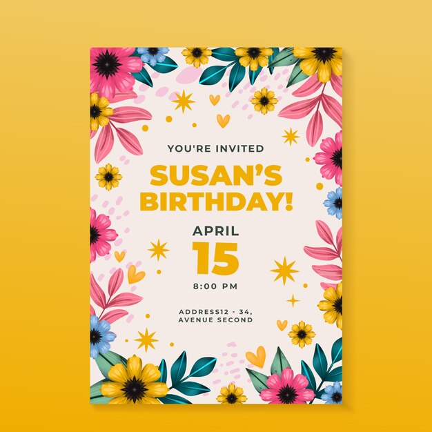 Watercolor birthday digital invitation