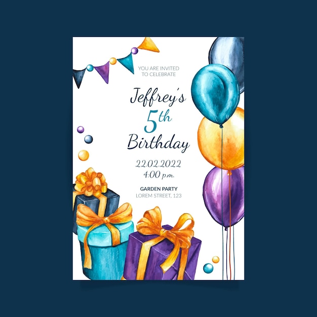 Watercolor birthday invitation template