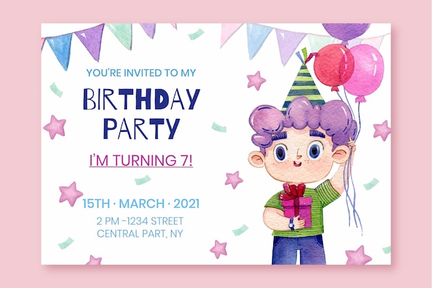 Приглашение на день рождения акварель
