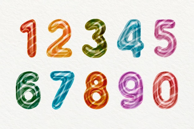 Watercolor birthday numbers set